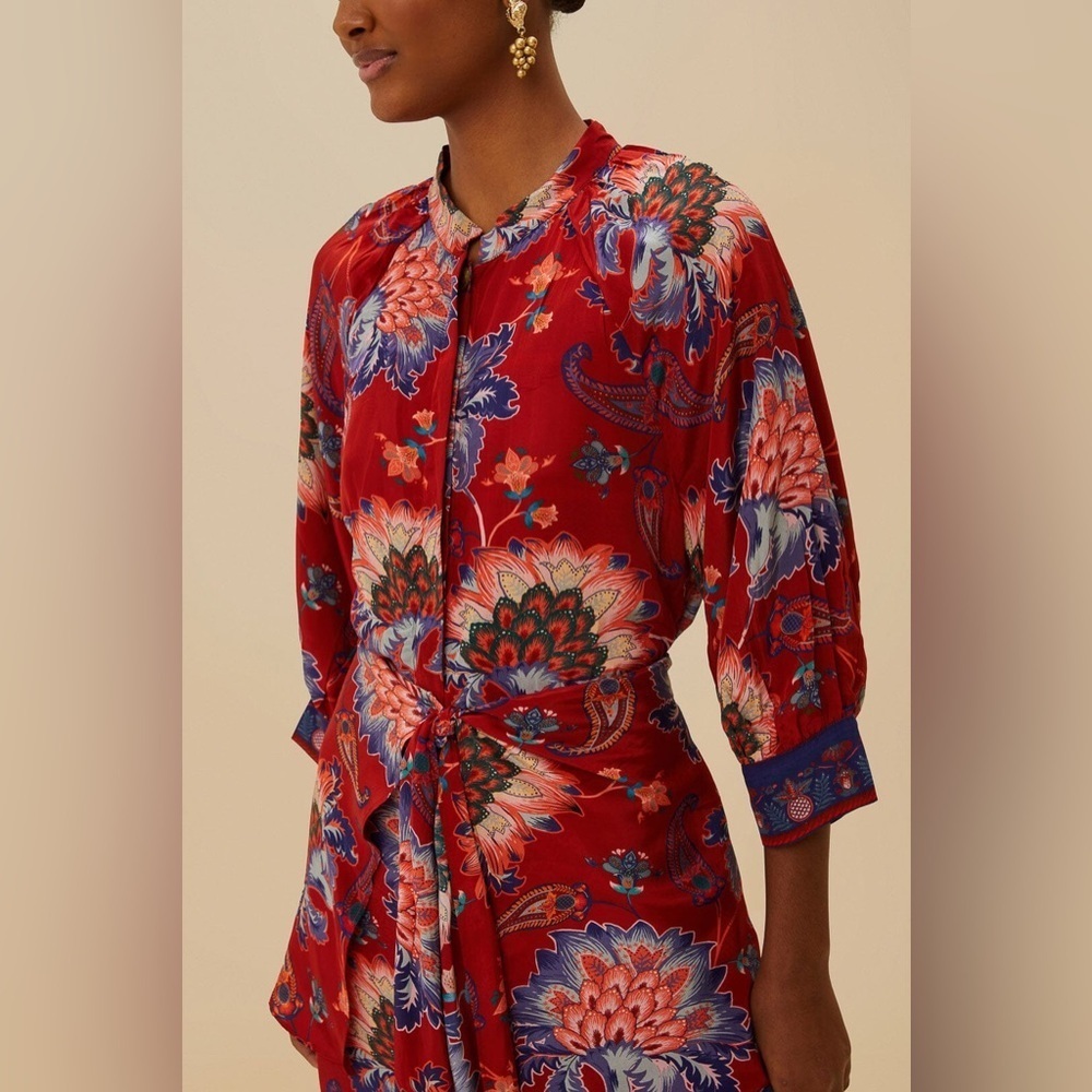 Farm Rio: Luang Red Maxi Dress with blue scarves - Mty - Picture 6 of 15